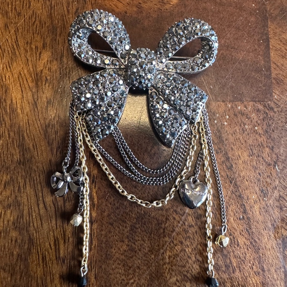 Betsey Johnson Bow Brooch with Chains